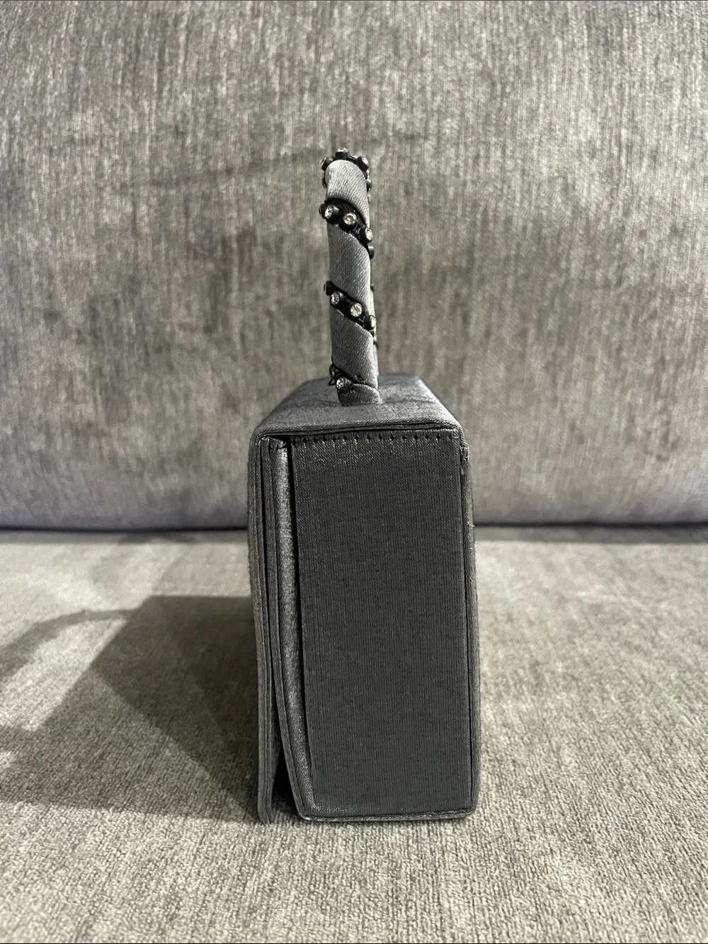 Vintage Gray Satin Structured Evening Mini Box Bag